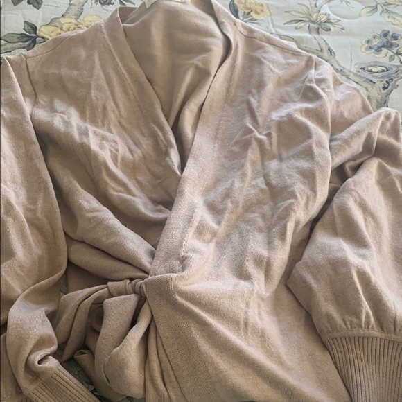 Tan V-neck Dolman Sleeve Sweater Dress - Picture 2 of 2